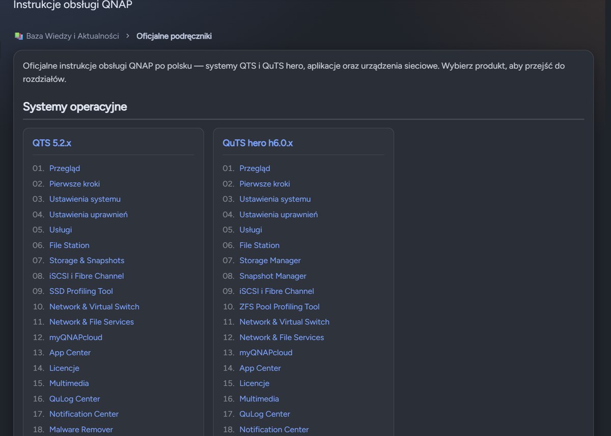 QNAP user manuals in Polish